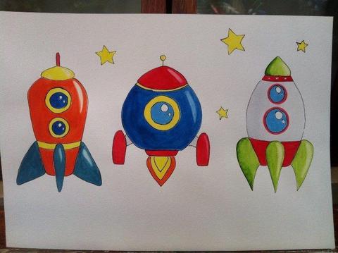 Rockets - Watercolour paintings for boys room