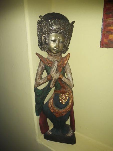 Beautiful Balinese ady with silver plated face 55cm high