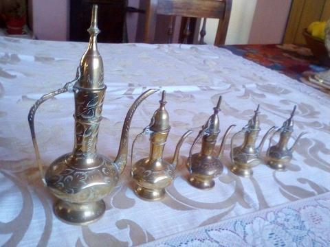 vintage brass kettles collection