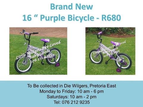 Brand New 16 “ Purple Bicycle