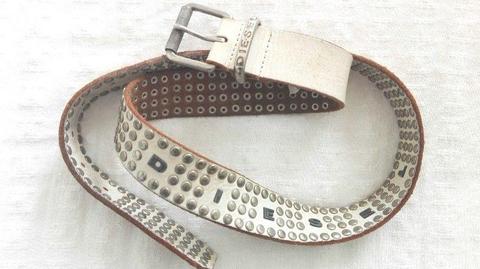 DIESEL light cream leather studded unisex belt