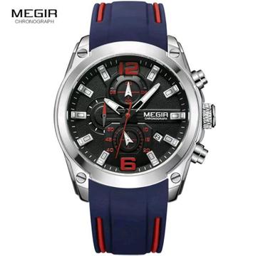 Megir Mens 47mm Quartz Sports Fashion Chronograph Watch With Rubber Strap