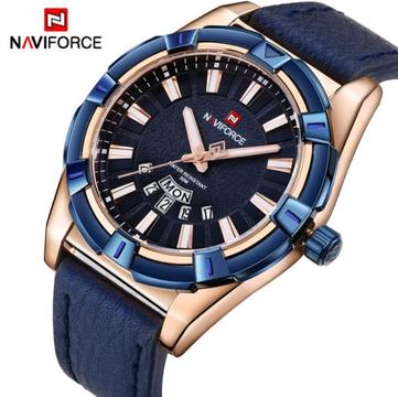 Naviforce Mens 47mm Quartz Fashion Watch With Genuine Leather Strap