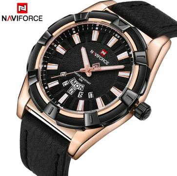 Naviforce Mens 47mm Quartz Fashion Watch With Genuine Leather Strap