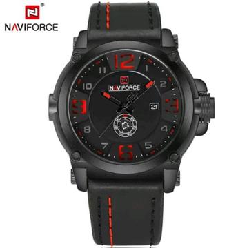 Naviforce Mens 45.5mm Quartz Fashion Watch With Genuine Leather Strap