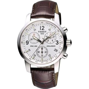 Tissot Mens PRC200 Quartz Chronograph Sports Watch With Genuine Leather Strap