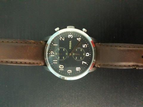 Fossil Watch Black face Brown leather Strap