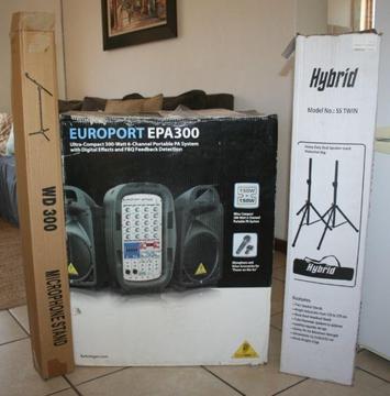 BEHRINGER EUROPORT EPA300 PORTABLE PA SYSTEM with Speaker and Mic Stands