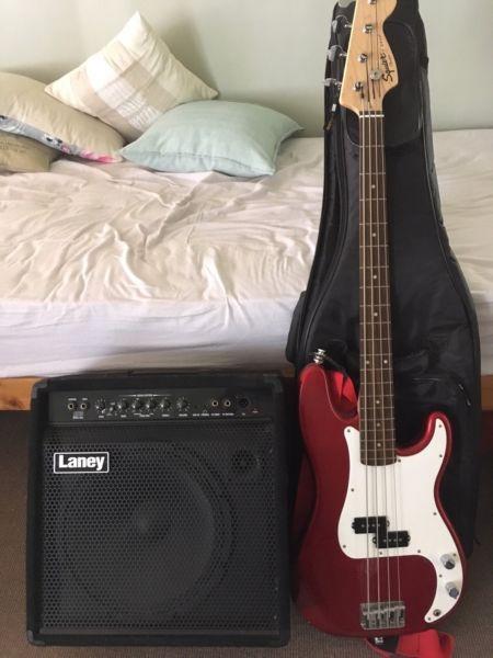 Squier P-bass and Laney amp