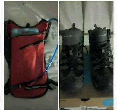Hiking boots and camelpack