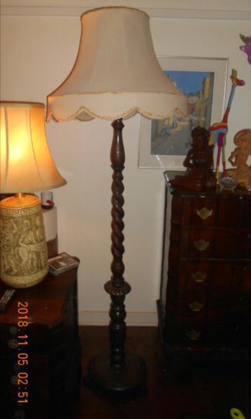 Antique Barley Twist Imbuia Standing Lamp