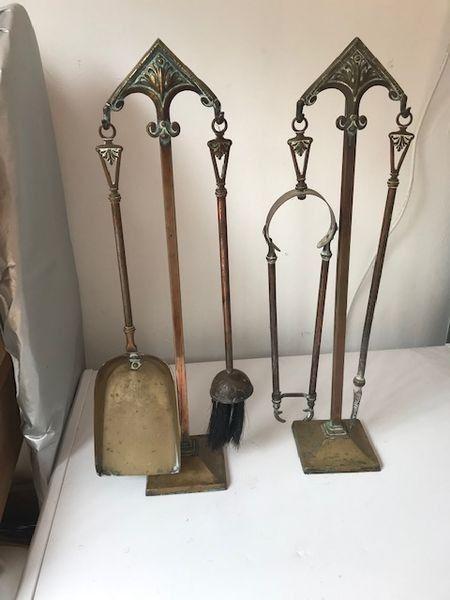 antique brass fire irons