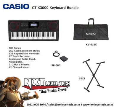 CASIO CT X3000 Keyboard Bundle with Keyboard Stand, Sustain Pedal and Bag