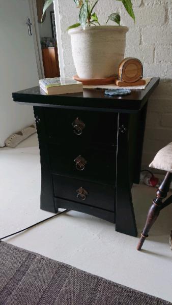 Dark stained wooden chest/bedside table