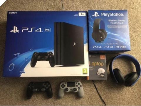 New PS4 Pro 1TB with 2 Controller 2 Games and Headset