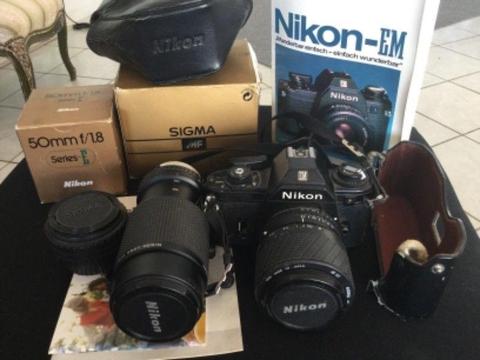 Vintage Nikon Film Camera with 3 different lenses
