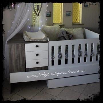 5-in-1 Convertible Cot - White & Grey