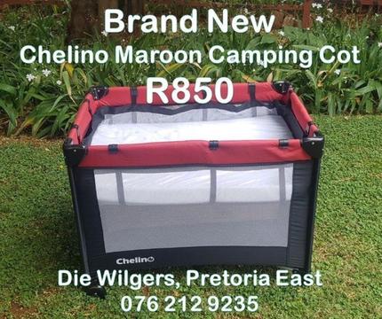 Brand New Chelino Maroon Camping Cot