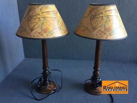 Bedside lamps with world map shades