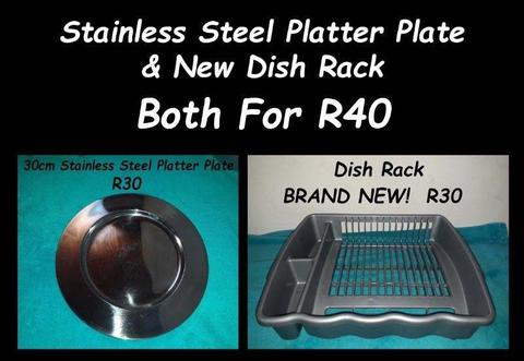 Stainless Steel Platter Plate & New Dish Rack