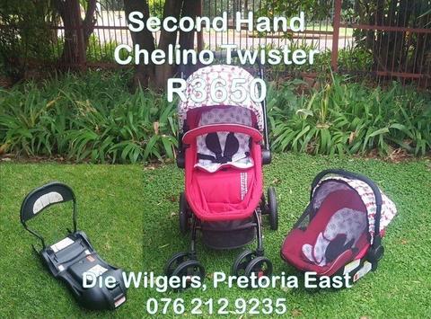 Second Hand Chelino Twister Travel System with Car Seat Base (White and Red)