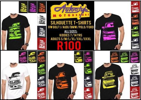 Autostyle Silhouette T-shirts VW GOLF 1 - AUDI - BMW - POLO -FORD ALL SIZES KIDDIES AND ADULTS UPTO