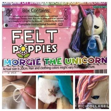 Craft - Felt Poppies - Sewing Kit to make a Unicorn Doll