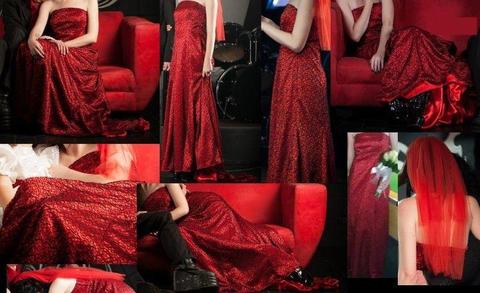 Red custom wedding dress including veil