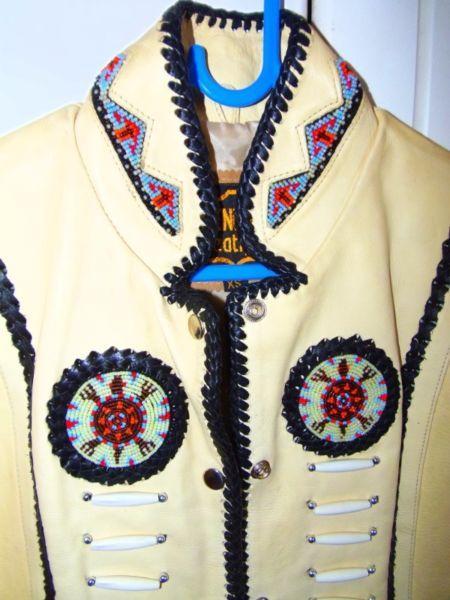 100% genuine leather/hand beaded cowgirls jkt