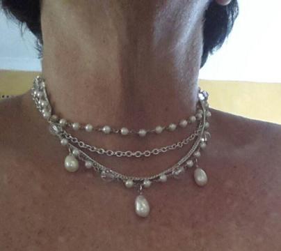 Pearl triple necklace statement necklace