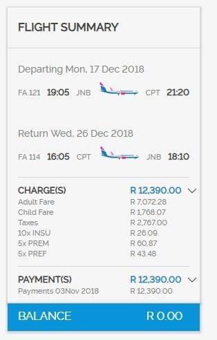FlySAFair AirTicket from Joburg to Cape Town Return