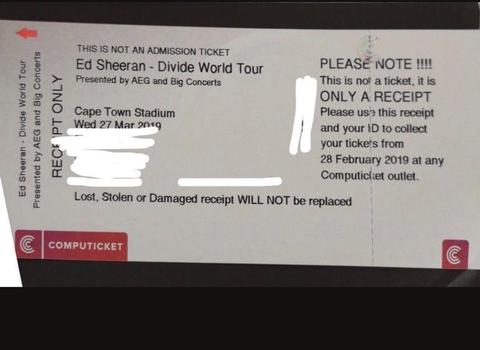 Ed Sheeran tickets (CPT first show)