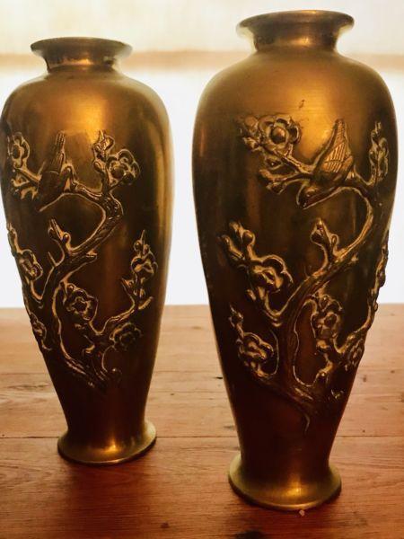 Japanese brass vase duet