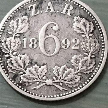 ZAR 6 pence 1892 Coin
