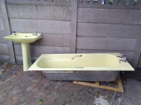 Yellow cast iron bath and basin