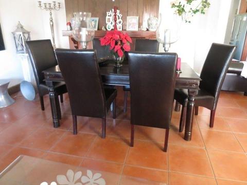 Dining Room Table 8 Seater With 6 Coricraft Brown Leather Chairs , In Excel Cond