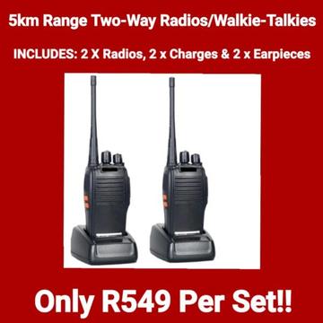 **ON SPECIAL** 5km Range Two-Way Radios/Walkie-Talkies