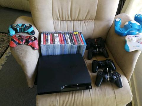 Ps3 and PS Move and wireless steering wheel and Ferrari Thrustmaster Steering and pedals and 20 Game