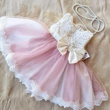 Cream & Soft Pink Lace Christening Dress