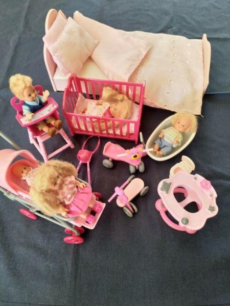 Wooden Barbie Doll Bed, Baby and Toddler Doll Set and Dolls Shoes