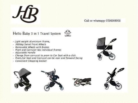 3in1 HELLO BABY travel system for sale