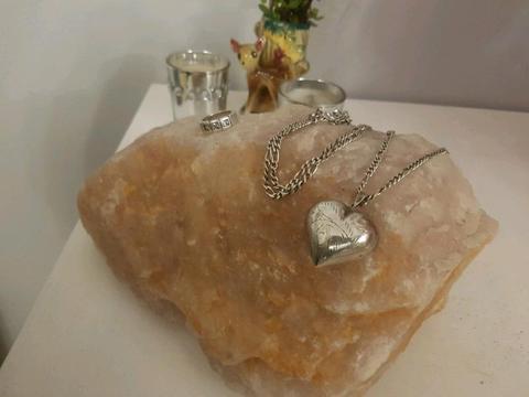 Heart silver chain with cubic zirconia ring