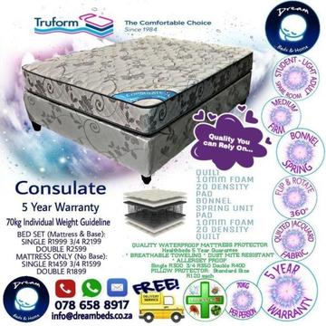Quality 3-4 three quarter Mattress or Bed Set For Sale - FREE DELIVERY - Truform - Reliable Quality