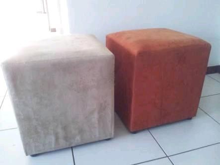 2x beige cube ottomans