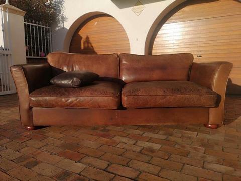 Van Den Bergh 3 Seater Kudu Leather Couch in Natural Crackle Tan Design PRICE Neg - Bobby 0764669788