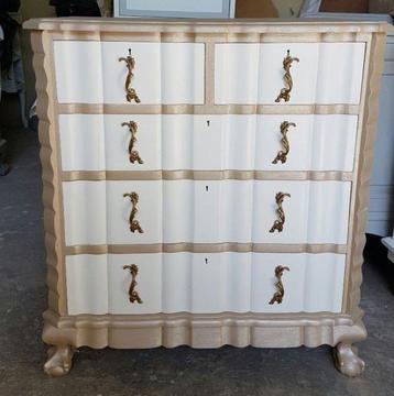 IMBUIA CHEST OF DRAWERS - OLD WHITE AND OLD GOLD
