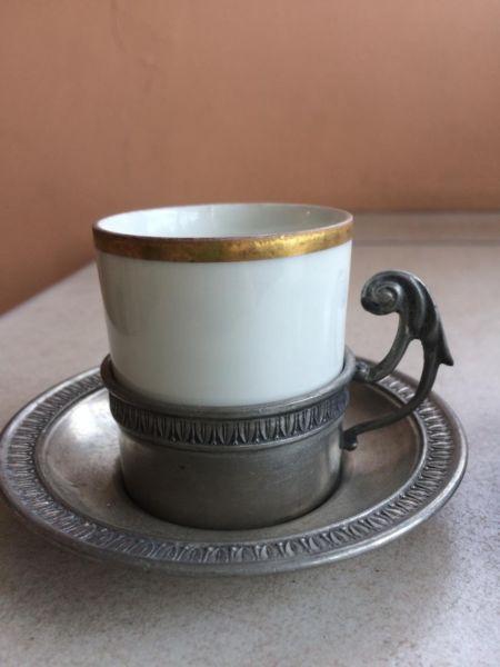 Peltro pewter vintage Espresso cups with saucer (zinn)