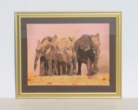 Framed Glass Fronted Picture of Elephants by J Meets