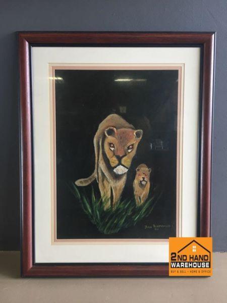 Lion and Cub Framed Wall Painting