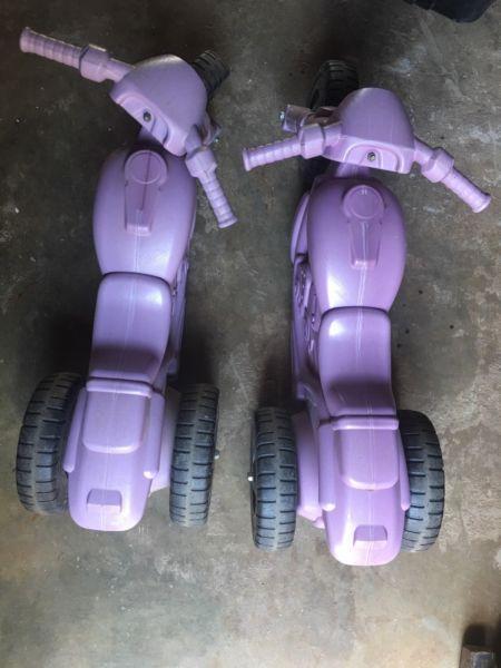 2 x purble todler kick bikes for sale